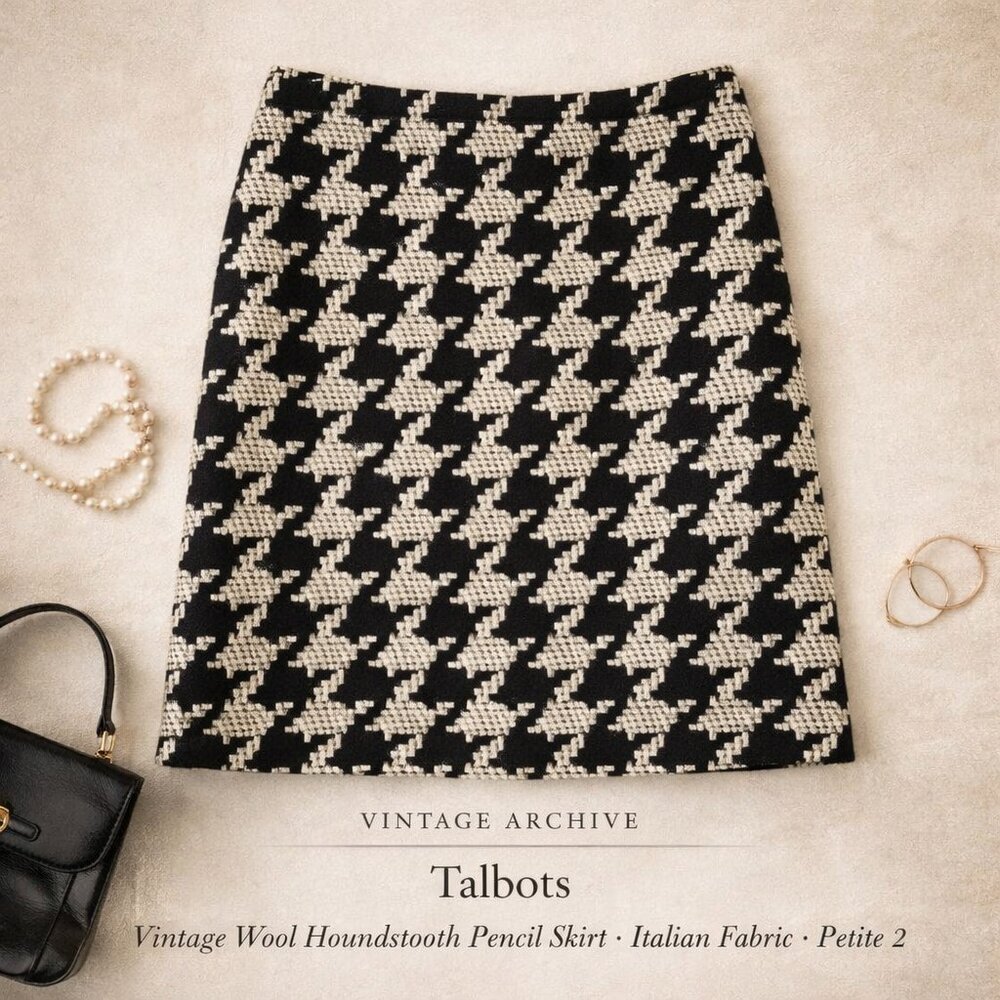 Vintage Talbots Wool Houndstooth Pencil Skirt Italian Fabric Petite 2